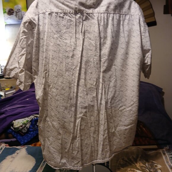 Men's Haggar 2XL Geometric White/Gray Patterned Button Down Short Sleeve Shirt - Picture 7 of 10